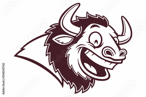 Wallpaper Mural Cartoon buffalo head with big horns and wide grin showcases fun style Torontodigital.ca