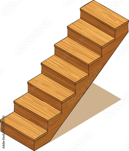 Wooden staircase with six steps and shadow in isometric view for interior design and architecture 