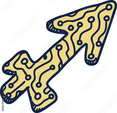 Sagittarius zodiac sign symbol with circuit board pattern technology concept digital design illustration 