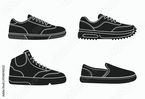Four different styles of black sneakers illustration