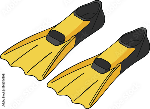 Yellow and black swimming fins for water sports and diving activities with adjustable heel straps 
