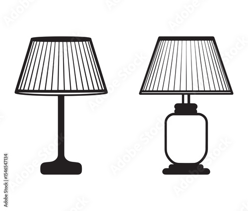 Vector illustration of a lamp. Black and white table lamp silhouettes.