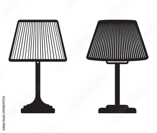 Vector illustration of a lamp. Black and white table lamp silhouettes.