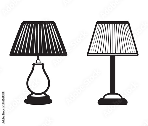 Vector illustration of a lamp. Black and white table lamp silhouettes.