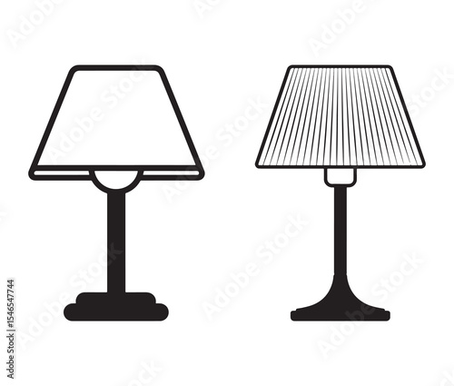 Vector illustration of a lamp. Black and white table lamp silhouettes.