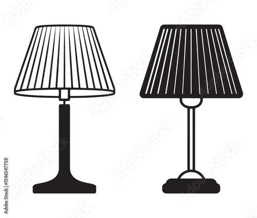 Vector illustration of a lamp. Black and white table lamp silhouettes.