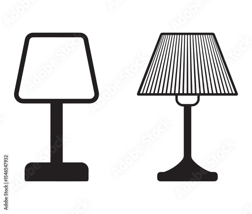 Vector illustration of a lamp. Black and white table lamp silhouettes.