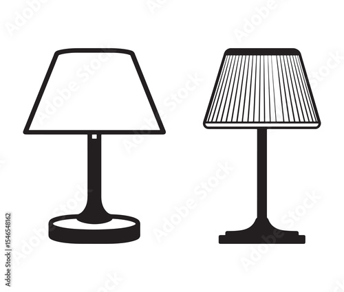 Vector illustration of a lamp. Black and white table lamp silhouettes.