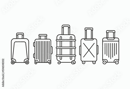 Collection of rolling suitcases line art icons