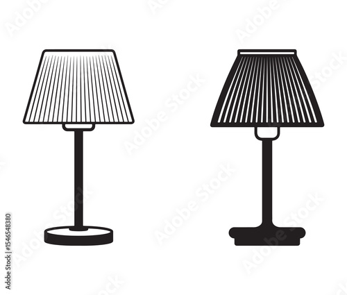 Vector illustration of a lamp. Black and white table lamp silhouettes.