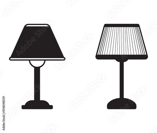 Vector illustration of a lamp. Black and white table lamp silhouettes.