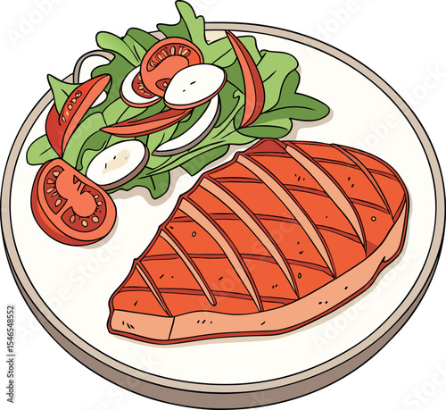 Realistic red meat grill and salad vector image on the plate