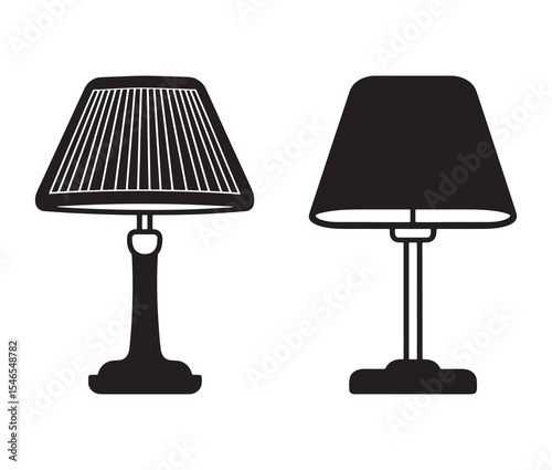 Vector illustration of a lamp. Black and white table lamp silhouettes.