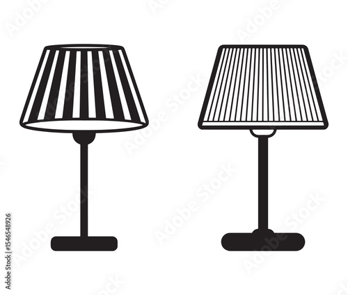 Vector illustration of a lamp. Black and white table lamp silhouettes.