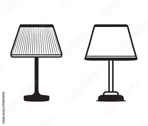 Vector illustration of a lamp. Black and white table lamp silhouettes.