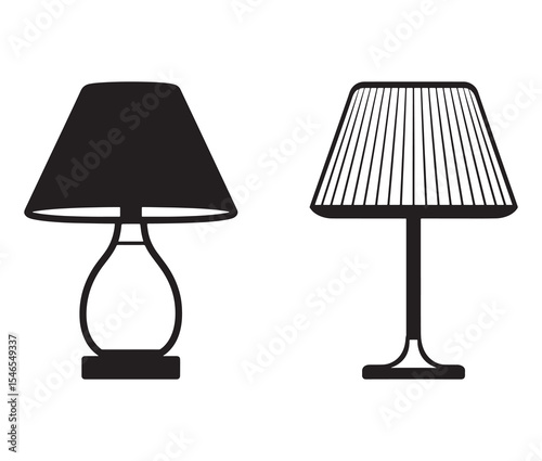 Vector illustration of a lamp. Black and white table lamp silhouettes.
