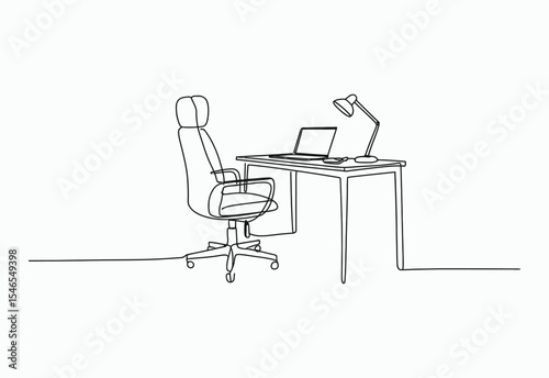 Single line drawing of modern office workspace