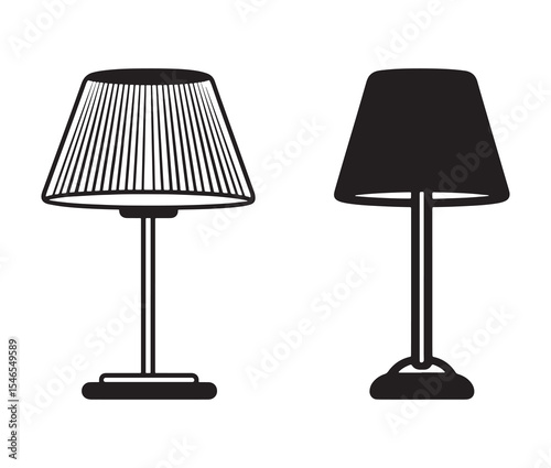 Vector illustration of a lamp. Black and white table lamp silhouettes.