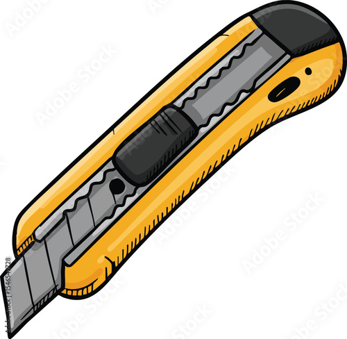 Yellow and black utility knife with retractable blade for cutting tasks and crafts