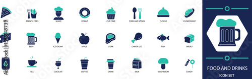 Food and Drinks Icon Set – Fast Food, Beverage, Snack, Coffee, Meal Icons
