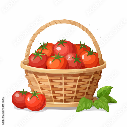 Tomatoes in a Woven Basket: A vibrant assortment of ripe tomatoes nestled in a rustic woven basket, showcasing the freshness of the harvest.