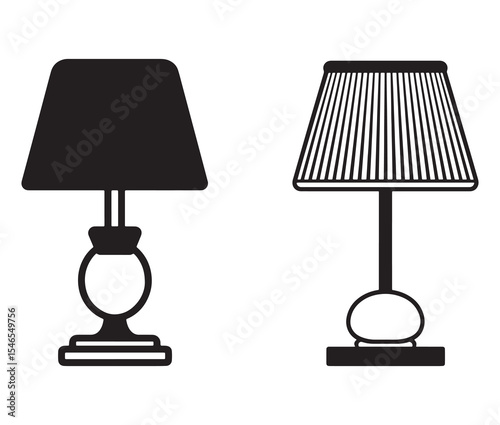 Vector illustration of a lamp. Black and white table lamp silhouettes.