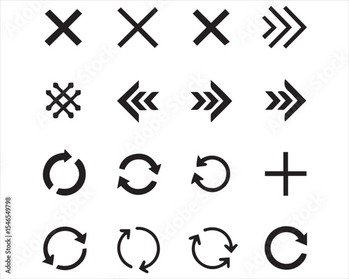 Versatile Black Vector Arrow and Navigation Icon Set, UI/UX Ready