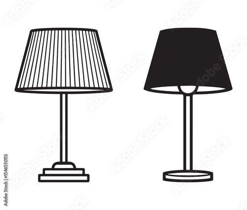 Vector illustration of a lamp. Black and white table lamp silhouettes.