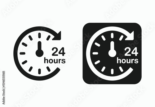 24 hours clock icon set black and white