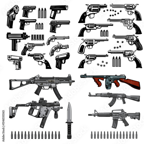 Collection of pistols, revolvers, submachine guns, rifles, and ammunition
