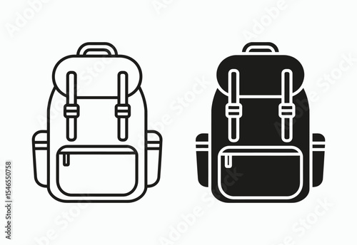 Backpack icons black and white line art