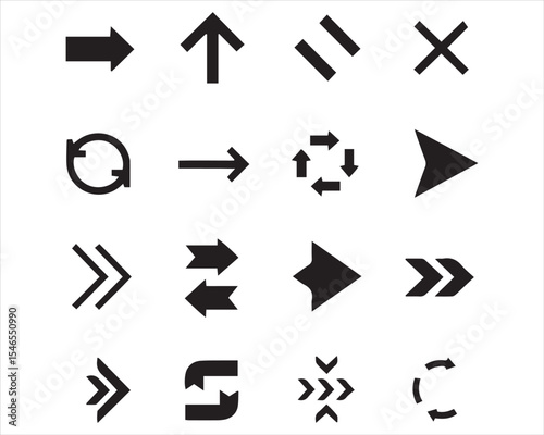 Versatile Black Vector Arrow and Navigation Icon Set, UI/UX Ready
