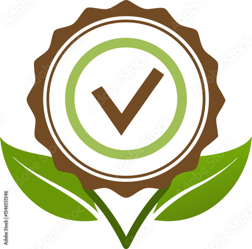 "Vegan badge with leaf and check mark silhouette" on a white background.