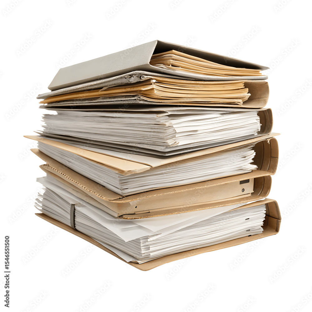 Stack of file folders and documents isolated on transparent background Stack of file folders and documents isolated on transparent background