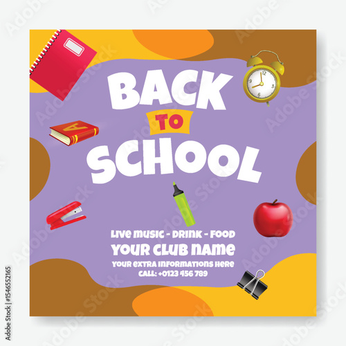 Editable Back to school social media post, banner, ads template for school admission, online learning web banner, Back  to school celebration party and sale offer square flyer or poster design