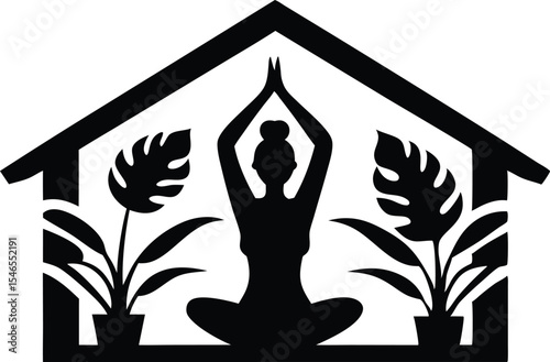 Inner Peace at Home – Woman Practicing Yoga Surrounded by Plants in Cozy Space