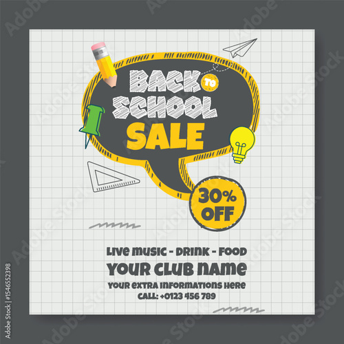 Modern educational social media post, banner, ads template for back to school party and school admission advertisements, online learning web banner, educational supplies elements background
