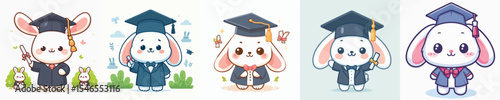 cute rabbit animal vector graduation