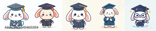 cute rabbit animal vector graduation