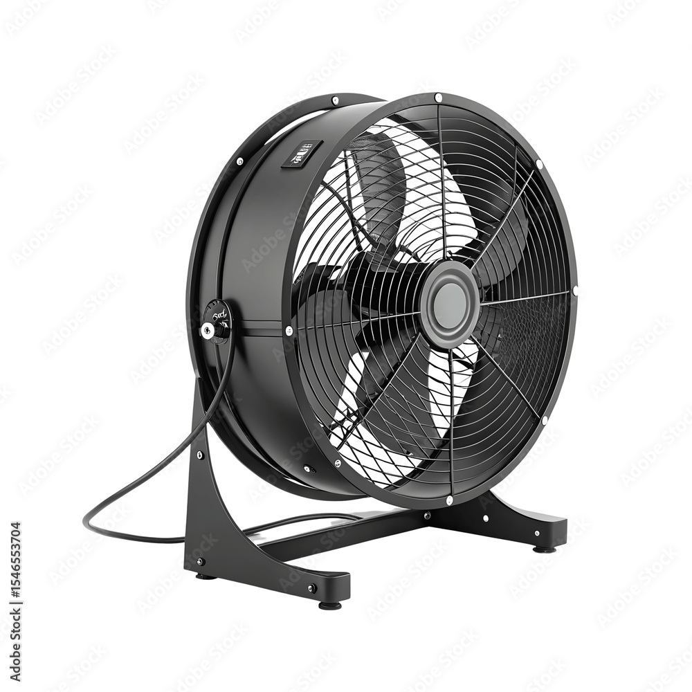 Black industrial fan with metal blades isolated on transparent background Black industrial fan with metal blades isolated on transparent background