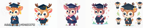 cute deer animal vector graduation