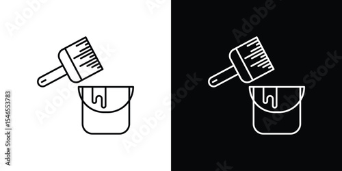 Paint bucket and paint brush icon in black. flat graphic vector icon
