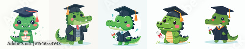 cute crocodile vector in graduation costume