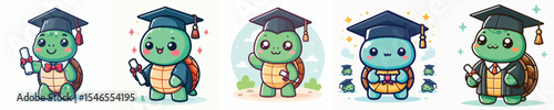 cute turtle vector in graduation costume