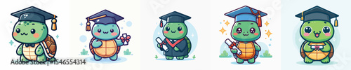 cute turtle vector in graduation costume
