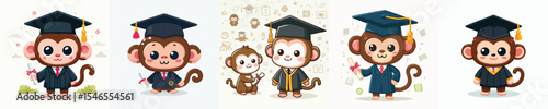Photography cute monkey vector in graduation