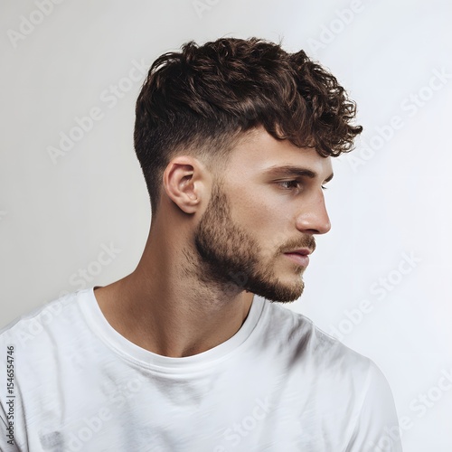 Tousled top with temple fade  men's haircut isolated