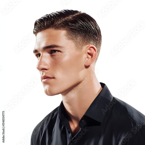 Mid fade with slick back,  men's haircut isolated