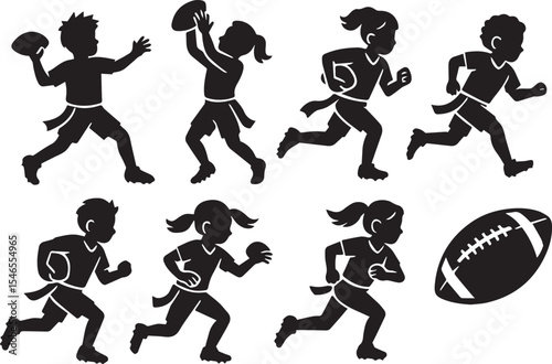 Silhouette illustrations of kids playing flag football