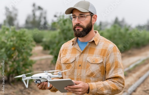 Modern agronomist utilizing drone technology for efficient pistachio plantation monitoring